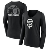 San Francisco Giants Women's Monochrome Personalized Name & Number Long Sleeve V-Neck T-Shirt - MLB T-shirts