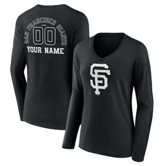 San Francisco Giants Women's Monochrome Personalized Name & Number Long Sleeve V-Neck T-Shirt - MLB T-shirts
