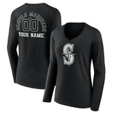 Seattle Mariners Women's Monochrome Personalized Name & Number Long Sleeve V-Neck T-Shirt - MLB T-shirts