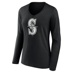 Seattle Mariners Women's Monochrome Personalized Name & Number Long Sleeve V-Neck T-Shirt - MLB T-shirts