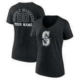 Seattle Mariners Women's Monochrome Personalized Name & Number V-Neck T-Shirt - MLB T-shirts