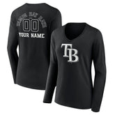 Tampa Bay Rays Women's Monochrome Personalized Name & Number Long Sleeve V-Neck T-Shirt - MLB T-shirts