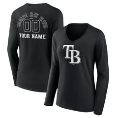 Tampa Bay Rays Women's Monochrome Personalized Name & Number Long Sleeve V-Neck T-Shirt - MLB T-shirts