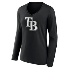 Tampa Bay Rays Women's Monochrome Personalized Name & Number Long Sleeve V-Neck T-Shirt - MLB T-shirts