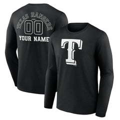 Texas Rangers Monochrome Personalized Name & Number Long Sleeve T-Shirt - MLB T-shirts