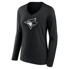 Toronto Blue Jays Women's Monochrome Personalized Name & Number Long Sleeve V-Neck T-Shirt - MLB T-shirts