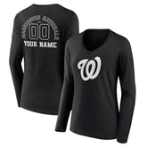 Washington Nationals Women's Monochrome Personalized Name & Number Long Sleeve V-Neck T-Shirt - MLB T-shirts