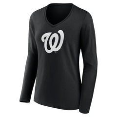 Washington Nationals Women's Monochrome Personalized Name & Number Long Sleeve V-Neck T-Shirt - MLB T-shirts