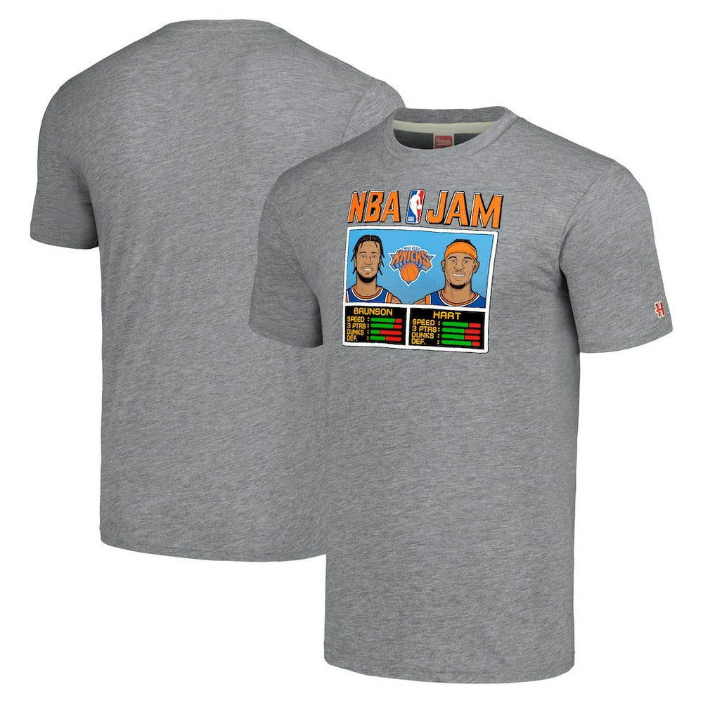 Gray Jalen Brunson & Josh Hart New York Knicks Homage Unisex NBA Jam Tri-Blend T-Shirt | NBA