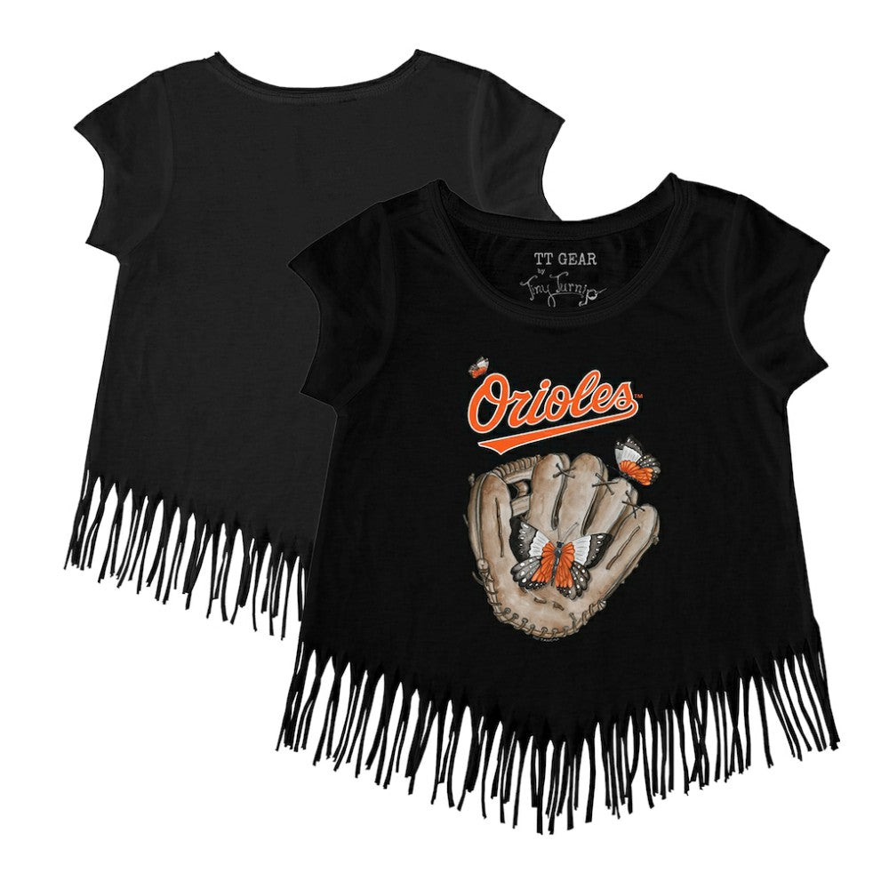 Baltimore Orioles Tiny Turnip Girls Youth Butterfly Glove Fringe T-Shirt - MLB T-shirts