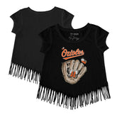Baltimore Orioles Tiny Turnip Girls Youth Butterfly Glove Fringe T-Shirt - MLB T-shirts