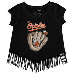 Baltimore Orioles Tiny Turnip Girls Youth Butterfly Glove Fringe T-Shirt - MLB T-shirts