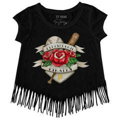 Pittsburgh Pirates Tiny Turnip Girls Youth Tattoo Rose Fringe T-Shirt - MLB T-shirts