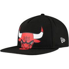 Black Chicago Bulls Oversized Puff Print Logo Golfer Snapback Hat | NBA