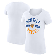 White New York Knicks G-III 4Her by Carl Banks Women's Super-Slim Fit Lightweight Large City Logo T-Shirt | NBA