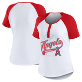 Los Angeles Angels WEAR by Erin Andrews Women's Fitted Henley Raglan T-Shirt - MLB T-shirts