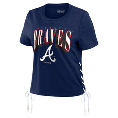 Atlanta Braves WEAR by Erin Andrews Women's Side Lace-Up Cropped T-Shirt - MLB T-shirts
