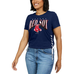 Boston Red Sox WEAR by Erin Andrews Women's Side Lace-Up Cropped T-Shirt - MLB T-shirts