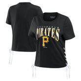 Pittsburgh Pirates WEAR by Erin Andrews Women's Side Lace-Up Cropped T-Shirt - MLB T-shirts