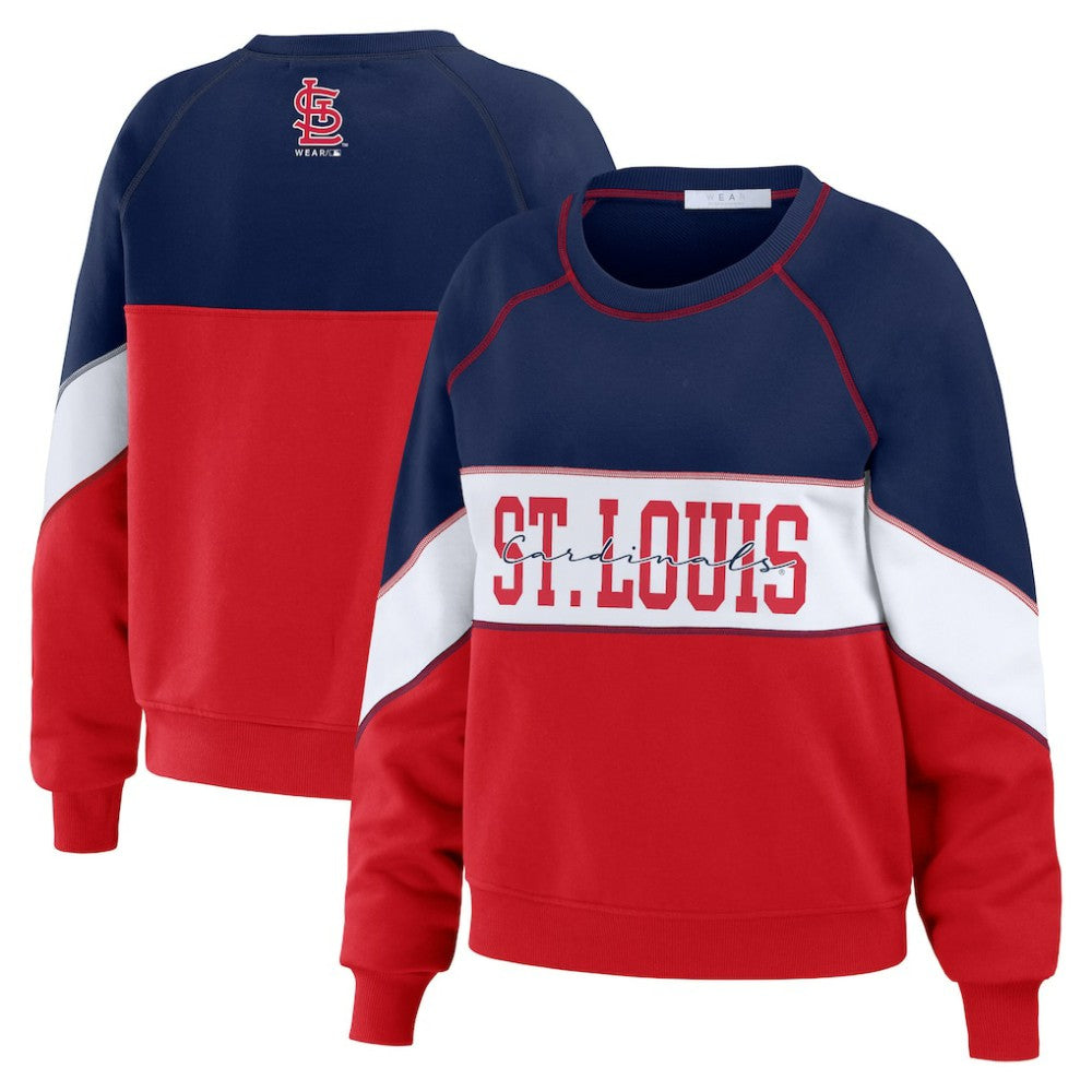 St. Louis Cardinals WEAR by Erin Andrews Women's Color Block Crew Neck Pullover Sweatshirt - MLB Pullover