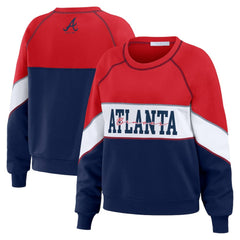 Atlanta Braves WEAR by Erin Andrews Women's Color Block Crew Neck Pullover Sweatshirt - MLB Pullover