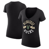 Black Milwaukee Bucks G-III 4Her by Carl Banks Women's Super-Slim Fit Lightweight Large City Logo V-Neck T-Shirt | NBA