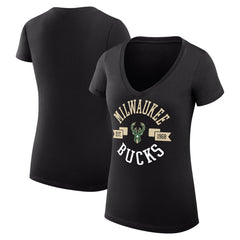 Black Milwaukee Bucks G-III 4Her by Carl Banks Women's Super-Slim Fit Lightweight Large City Logo V-Neck T-Shirt | NBA