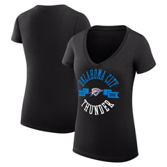 Black Oklahoma City Thunder G-III 4Her by Carl Banks Women's Super-Slim Fit Lightweight Large City Logo V-Neck T-Shirt | NBA