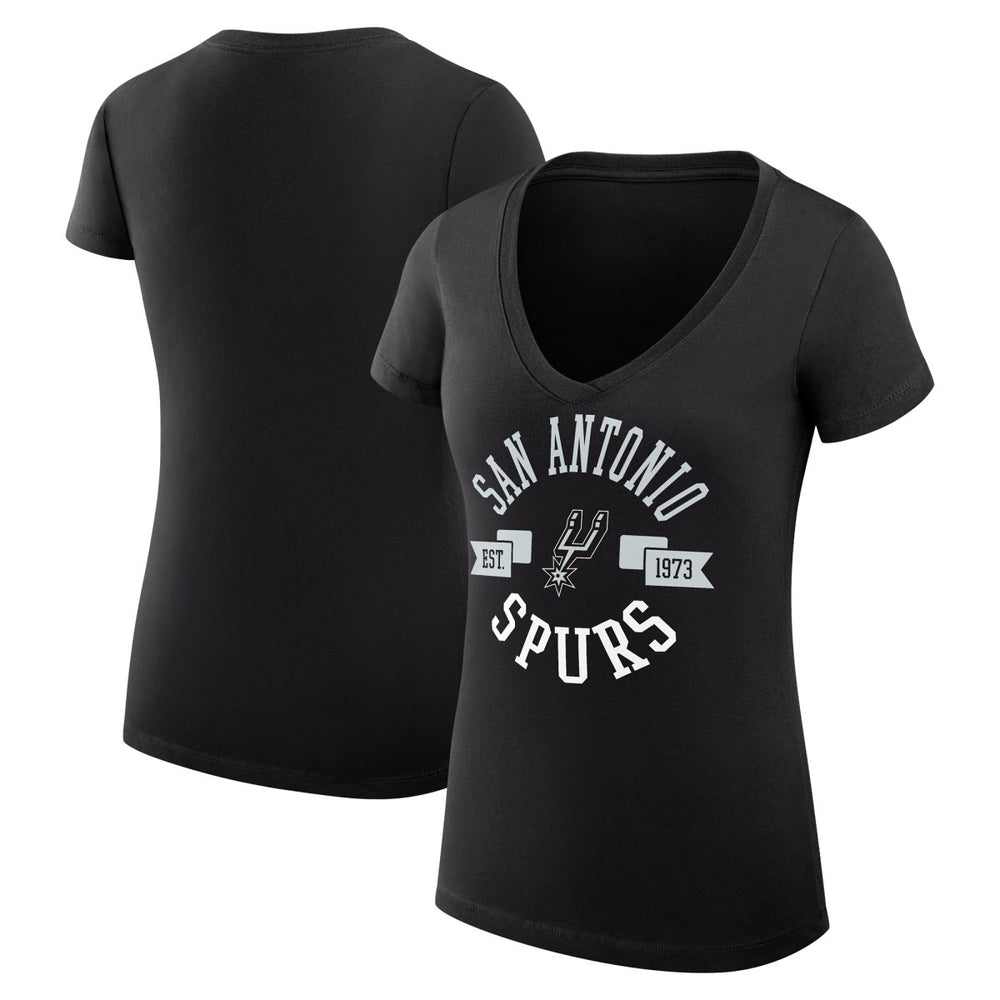 Black San Antonio Spurs G-III 4Her by Carl Banks Women's Super-Slim Fit Lightweight Large City Logo V-Neck T-Shirt | NBA