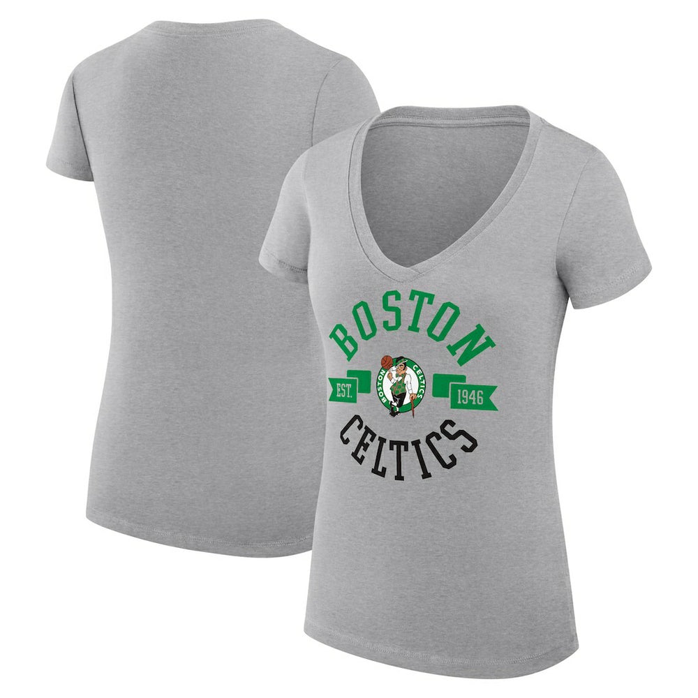 Heather Gray Boston Celtics G-III 4Her by Carl Banks Women's Super-Slim Fit Lightweight Large City Logo V-Neck T-Shirt | NBA