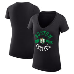 Black Boston Celtics G-III 4Her by Carl Banks Women's Super-Slim Fit Lightweight Large City Logo V-Neck T-Shirt | NBA