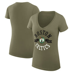 Olive Boston Celtics G-III 4Her by Carl Banks Women's Super-Slim Fit Lightweight Large City Logo V-Neck T-Shirt | NBA