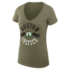 Olive Boston Celtics G-III 4Her by Carl Banks Women's Super-Slim Fit Lightweight Large City Logo V-Neck T-Shirt | NBA