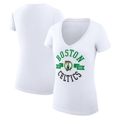White Boston Celtics G-III 4Her by Carl Banks Women's Super-Slim Fit Lightweight Large City Logo V-Neck T-Shirt | NBA