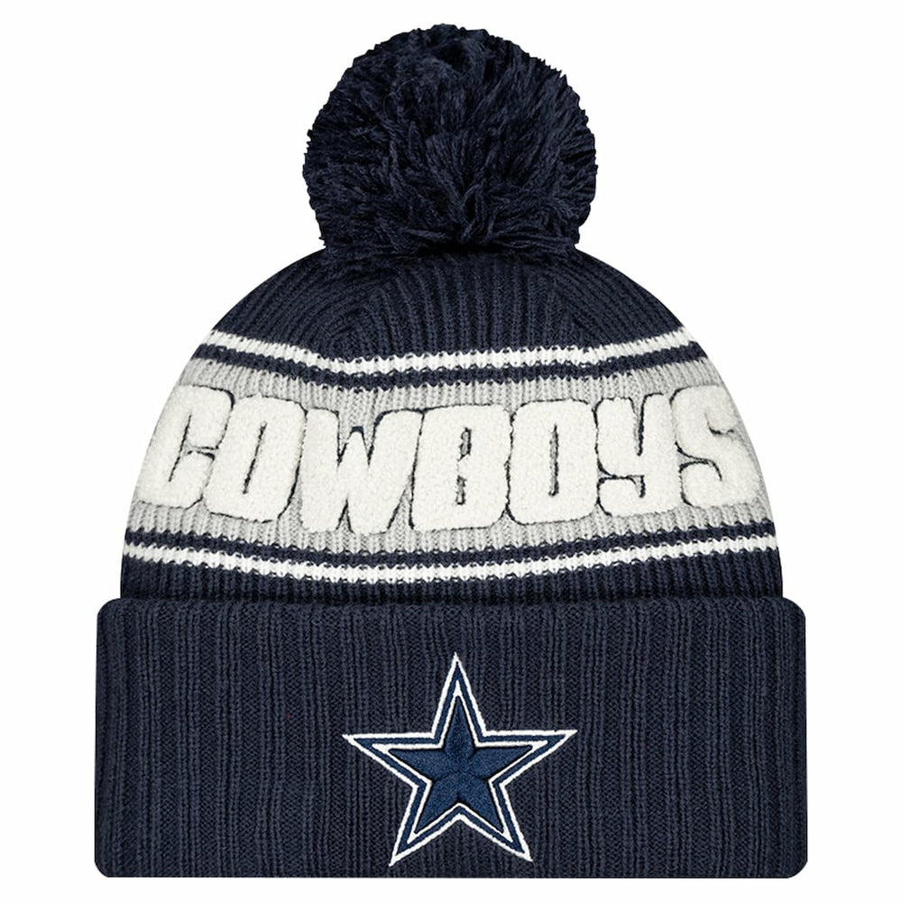 Dallas Cowboys Youth 2024/25 Sideline Cuffed Knit Hat with Pom | NFL Outlet