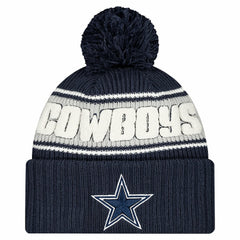 Dallas Cowboys Youth 2024/25 Sideline Cuffed Knit Hat with Pom | NFL Outlet