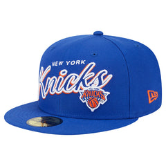 Blue New York Knicks Sport Night Script Sided 59FIFTY Fitted Hat | NBA