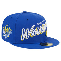 Royal Golden State Warriors Sport Night Script Sided 59FIFTY Fitted Hat sale | NBA