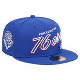 Royal Philadelphia 76ers Sport Night Script Sided 59FIFTY Fitted Hat | NBA