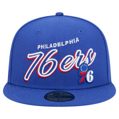 Royal Philadelphia 76ers Sport Night Script Sided 59FIFTY Fitted Hat | NBA