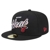 Black Miami Heat Sport Night Script Sided 59FIFTY Fitted Hat | NBA