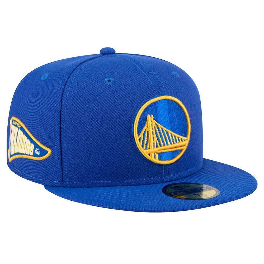 Royal Golden State Warriors Throwback Pennant 59FIFTY Fitted Hat sale | NBA