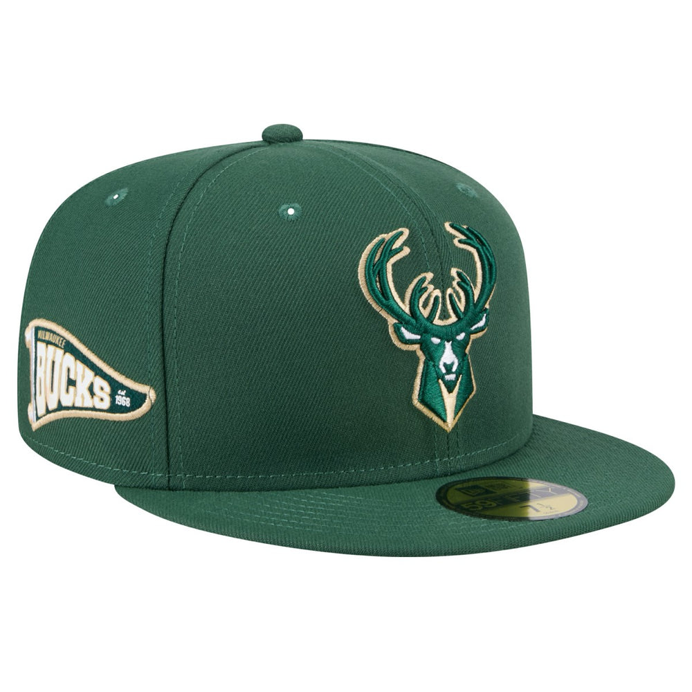 Hunter Green Milwaukee Bucks Throwback Pennant 59FIFTY Fitted Hat | NBA