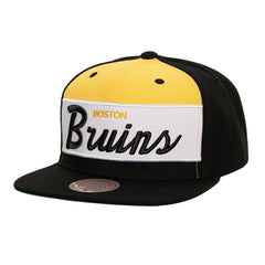 Boston Bruins Mitchell & Ness Retro Script Colorblock Snapback Hat - NHL Hats