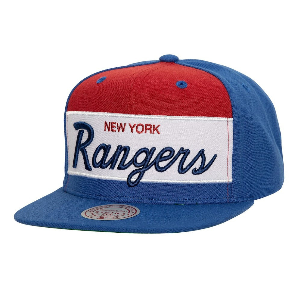 New York Rangers Mitchell & Ness Retro Script Colorblock Snapback Hat - NHL Hats