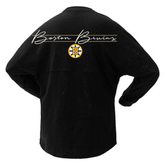Boston Bruins Fanatics Women's 100th Anniversary Sparkle Spirit Jersey T-Shirt - NHL T-shirts