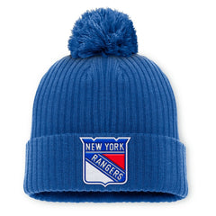 New York Rangers Fanatics Primary Logo Cuffed Knit Hat with Pom - NHL Hats