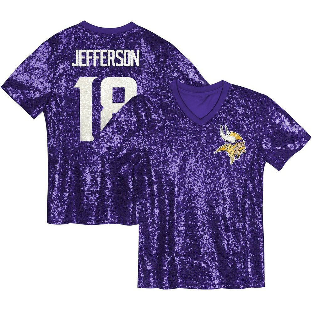 Minnesota Vikings Justin Jefferson Girls Youth Sequin V-Neck Fashion Jersey | NFL Discount