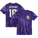 Minnesota Vikings Justin Jefferson Girls Youth Sequin V-Neck Fashion Jersey | NFL Discount