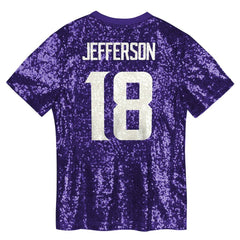 Minnesota Vikings Justin Jefferson Girls Youth Sequin V-Neck Fashion Jersey | NFL Discount
